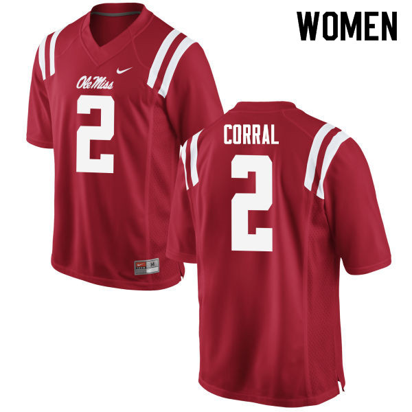 Women #2 Matt Corral Ole Miss Rebels College Football Jerseys Sale-Red - Click Image to Close